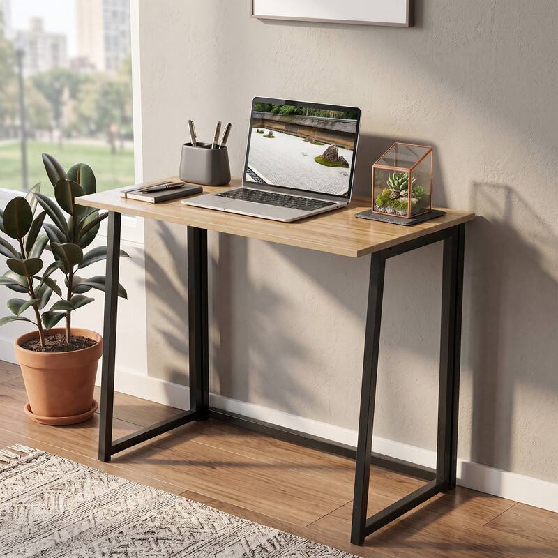 Alt View 4. WELLFOR - 31" Small Folding Computer Desk, Laptop PC Work Table Writing Table for Small Spaces, Home Office, Study - Natural.
