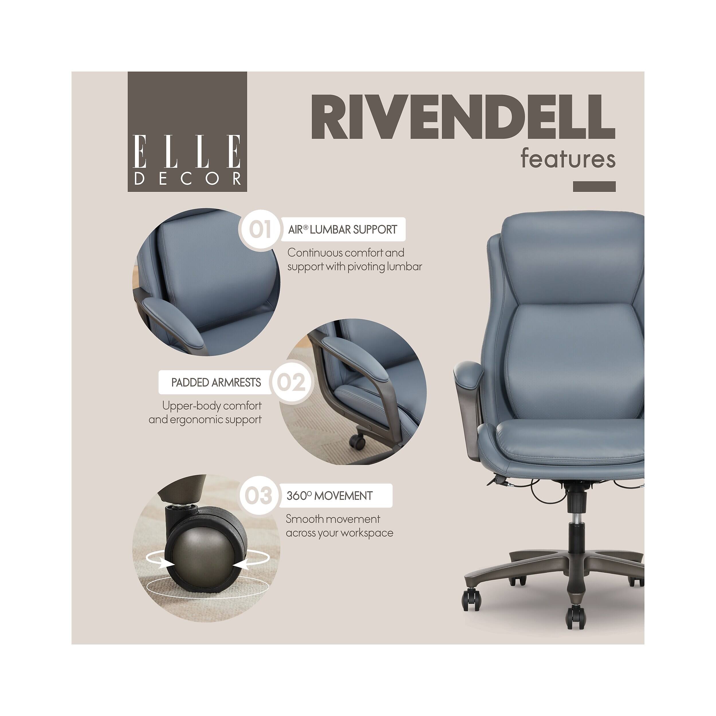 RIVENDELL ELLE features DECOR

01 AIR® LUMBAR SUPPORT
Continuous comfort and support with pivoting lumbar

02 PADDED ARMRESTS
Upper-body comfort and ergonomic support

03 360° MOVEMENT
Smooth movement across your workspace