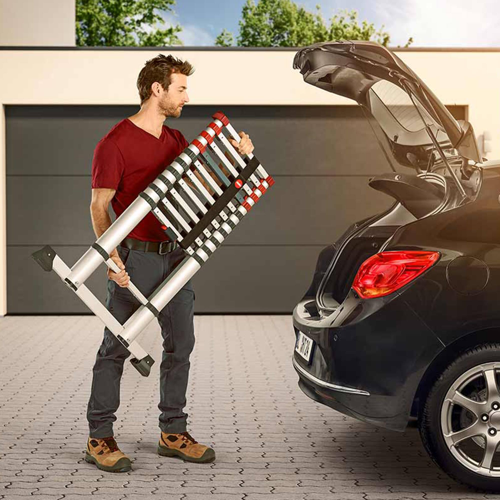 Alt View 7. Hailo - Hailo Height Adjustable Portable Compact Aluminum Telescoping Ladder, Red/Black - Red, Black.