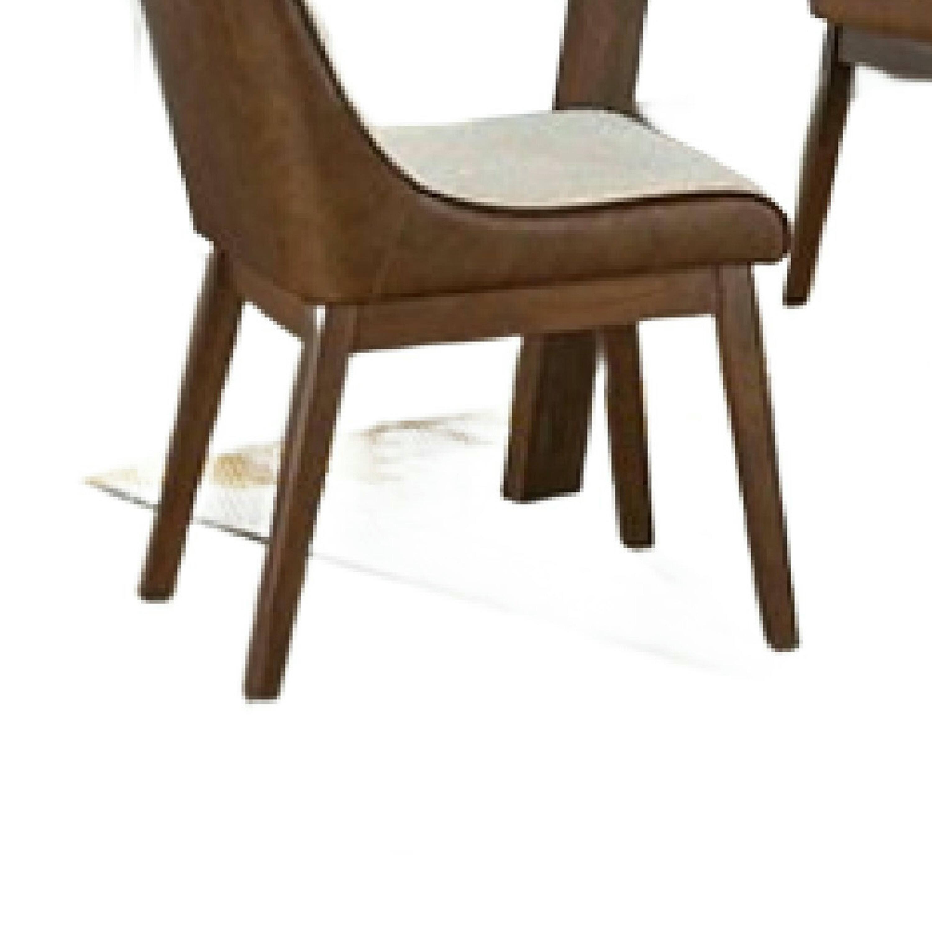 Alt View 3. Manhattan Lane - Iken 5pc Dining Table Set, 4 Cream Fabric Chairs, Tapered Legs, Brown Wood - Walnut Brown, Cream.