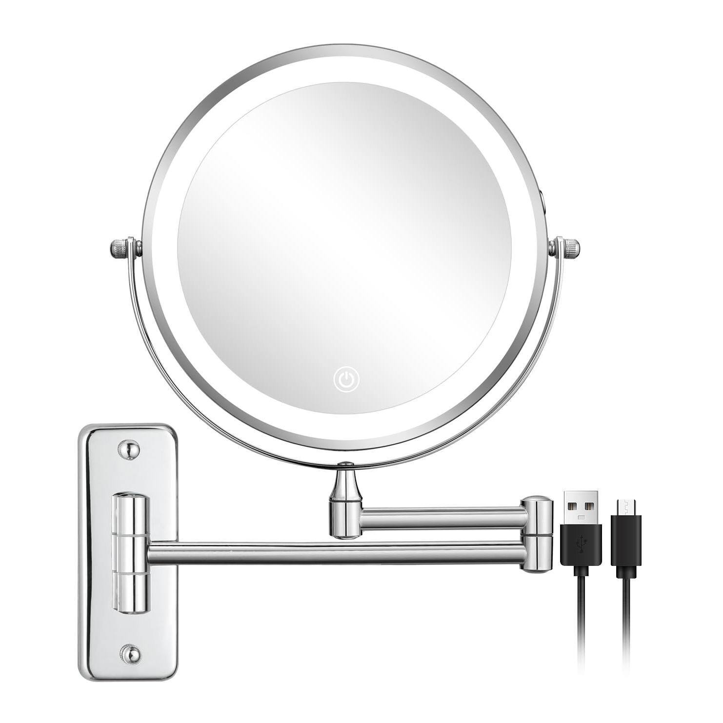Alt View 5. Cedar Assembly - Rechargeable Wall Mounted Makeup Mirror  8 Inch 1x/10x Magnifying With 3 Color Lights Dimmable Led Lighted Double Sided - Chrome.