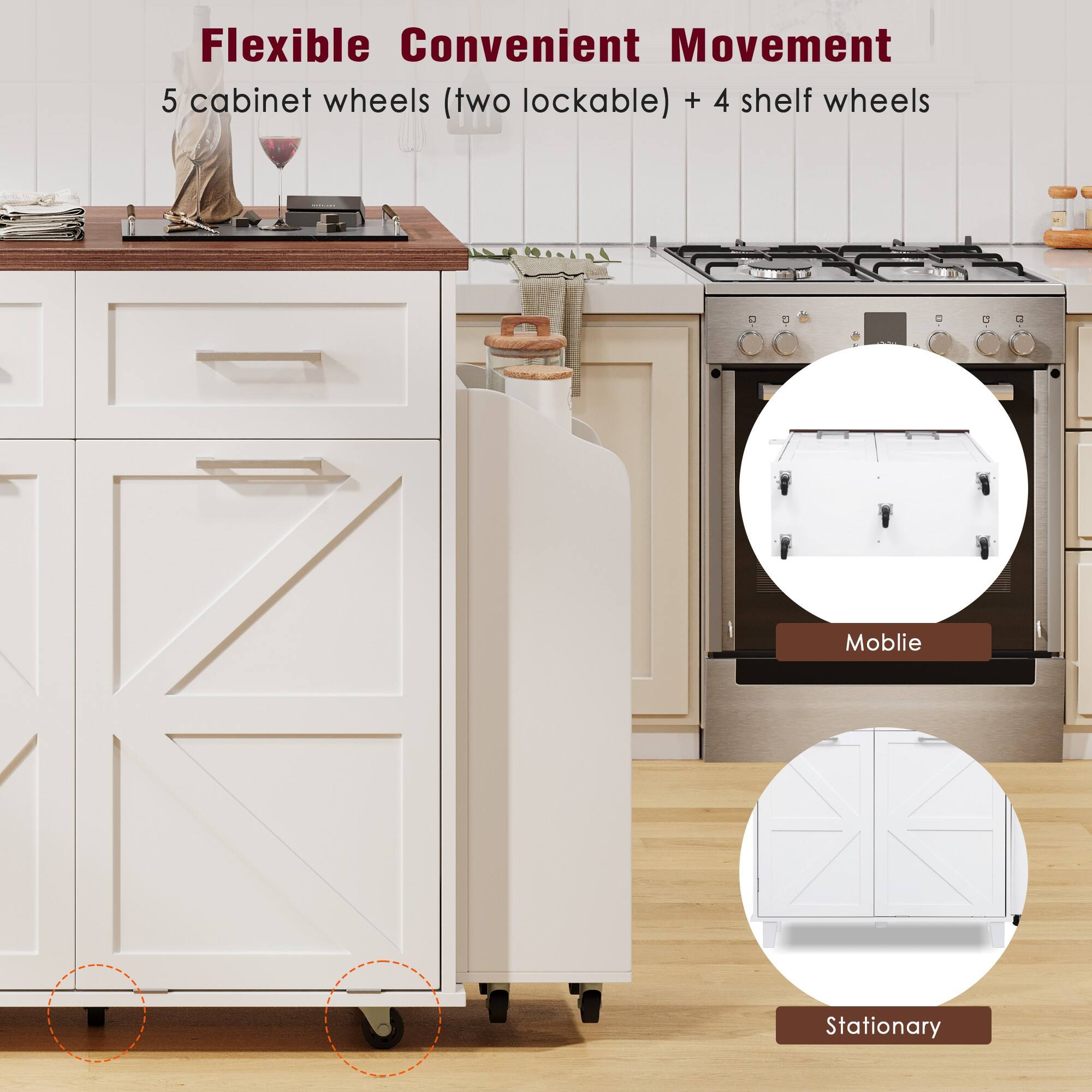 Flexible Convenient Movement  
5 cabinet wheels (two lockable) + 4 shelf wheels  

Mobile  
Stationary