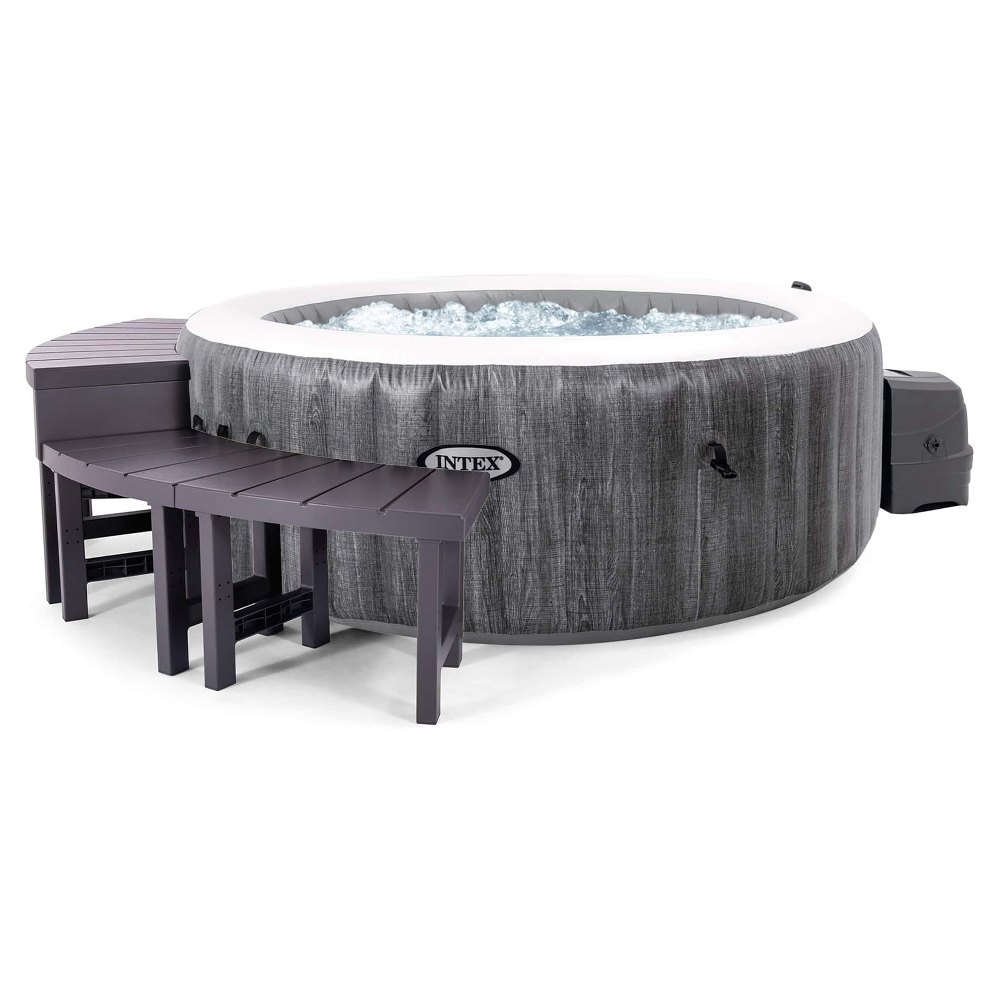 Front. Intex - Intex PureSpa Plus Greywood Inflatable Hot Tub Jet Spa w/ Accessories Benches - Gray.