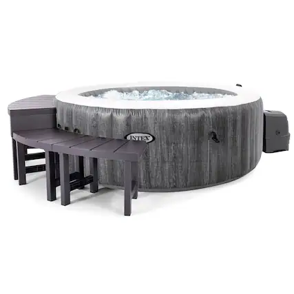 Front. Intex - Intex PureSpa Plus Greywood Inflatable Hot Tub Jet Spa w/ Accessories Benches - Gray.