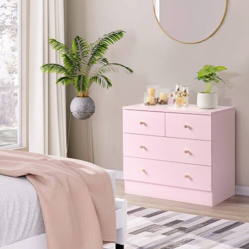 Alt View 8. Winado - Modern 4 Drawer Dresser Tall Dresser Chest of Drawers Anti-Tipping Device Metal Handle for Bedroom Living Room Hallway - Pink.