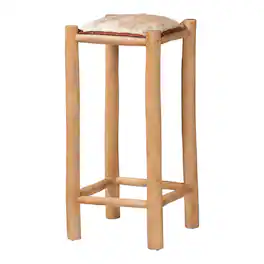 bali & pari - Rivera Genuine Goat Leather Bar Stool - Rustic Boho Seating with Teak Wood Frame and Natural Hide Upholstery - Natural Brown/Teak Brown