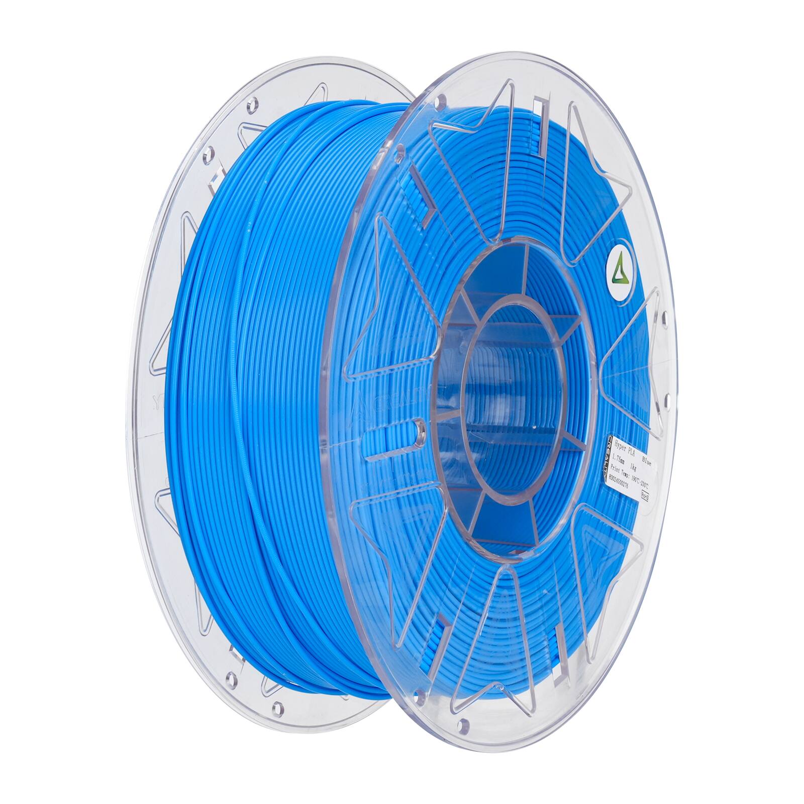 The image shows a blue spool of plastic filament, which is a type of plastic used for 3D printing. The spool is placed on a plastic container, and it is filled with a blue filament. The filament is wound up on the spool, and it appears to be ready for use in a 3D printer. The spool is placed on a plastic container, which is designed to hold the spool securely and protect it from damage.