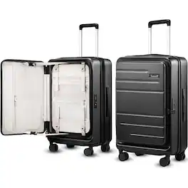 LUGGEX - 24 Inch Checked Luggage - Opening Expandable Polycarbonate Hard Shell Suitcase with TSA Approved Lock - LX-FX - Black