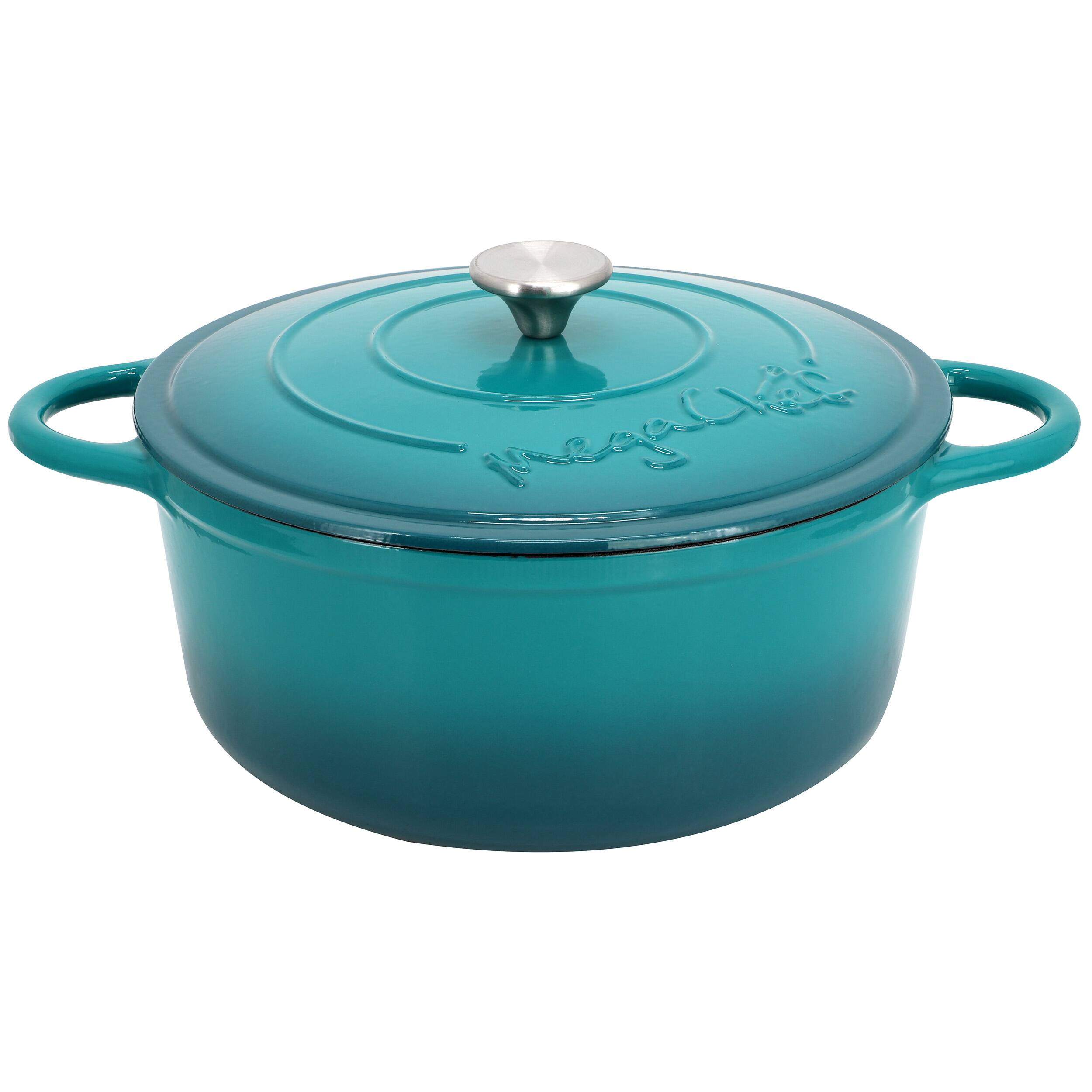 MegaChef - 6.35 Quart Round Enameled Cast Iron Dutch Oven with Self Basting Lid - Teal