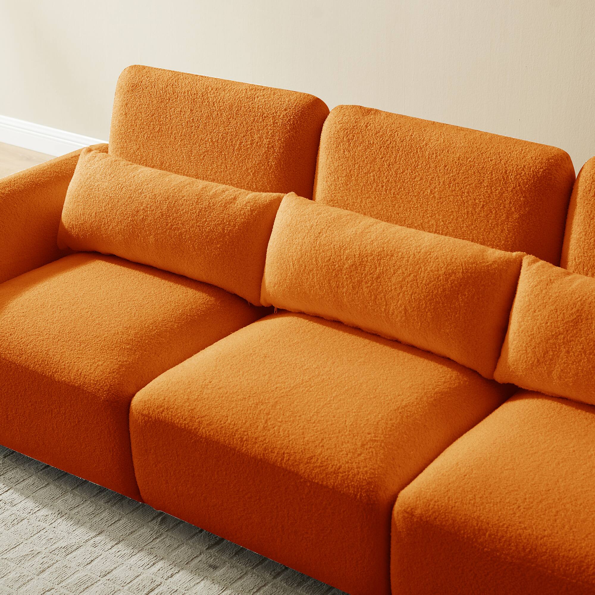 Alt View 6. Meqiodas - Modern Sectional Sofa, Modular L-Shaped Cloud Couch, Convertible Modular Sectional Sofa with Ottoman - Orange(4+2).