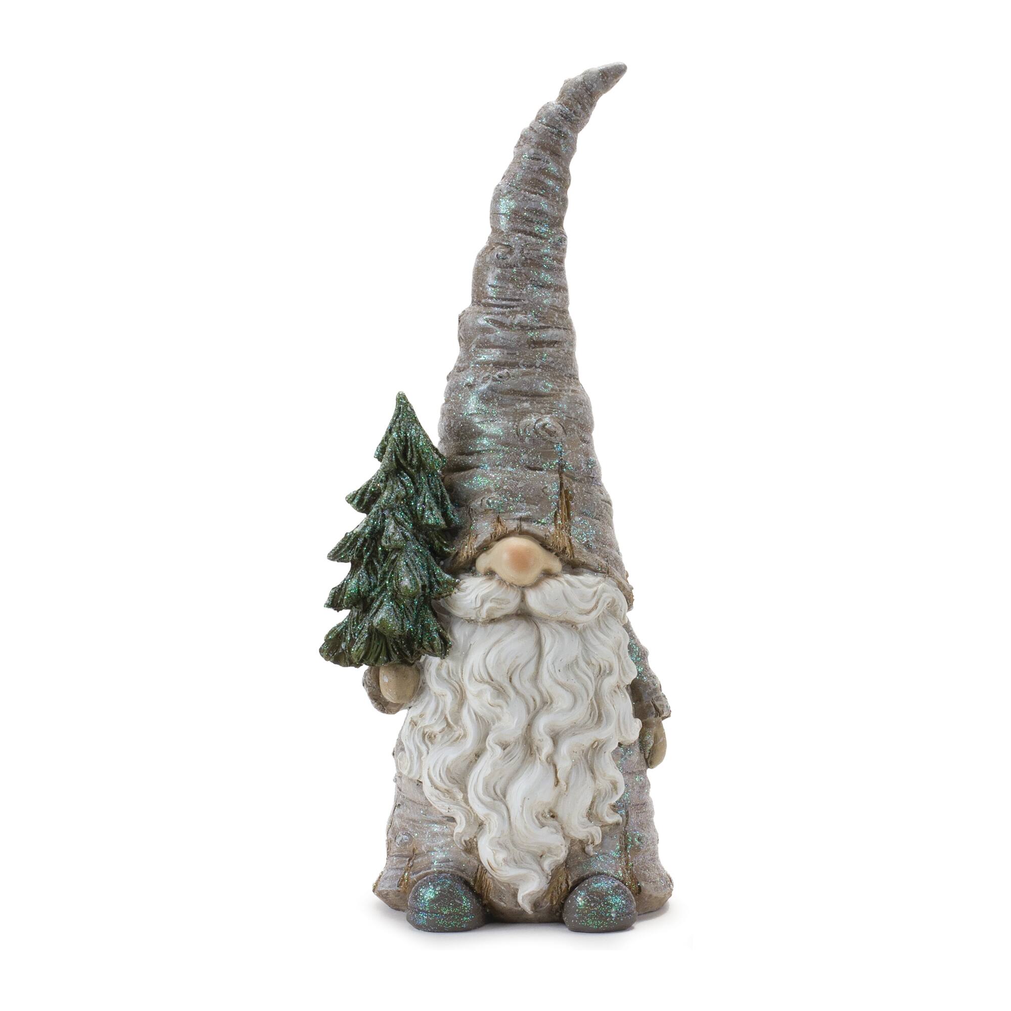 Front. BreeBe - Pine Tree Trunk Gnome Statue (Set of 2) - Multicolor.