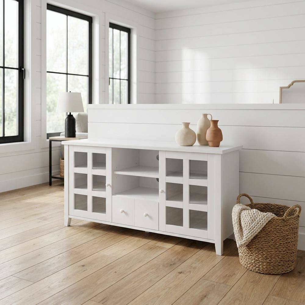 Alt View 1. FurniFact - White 1-Drawer TV Stand with Storage Cabinets and Shelves for 65-Inch TVs - White.
