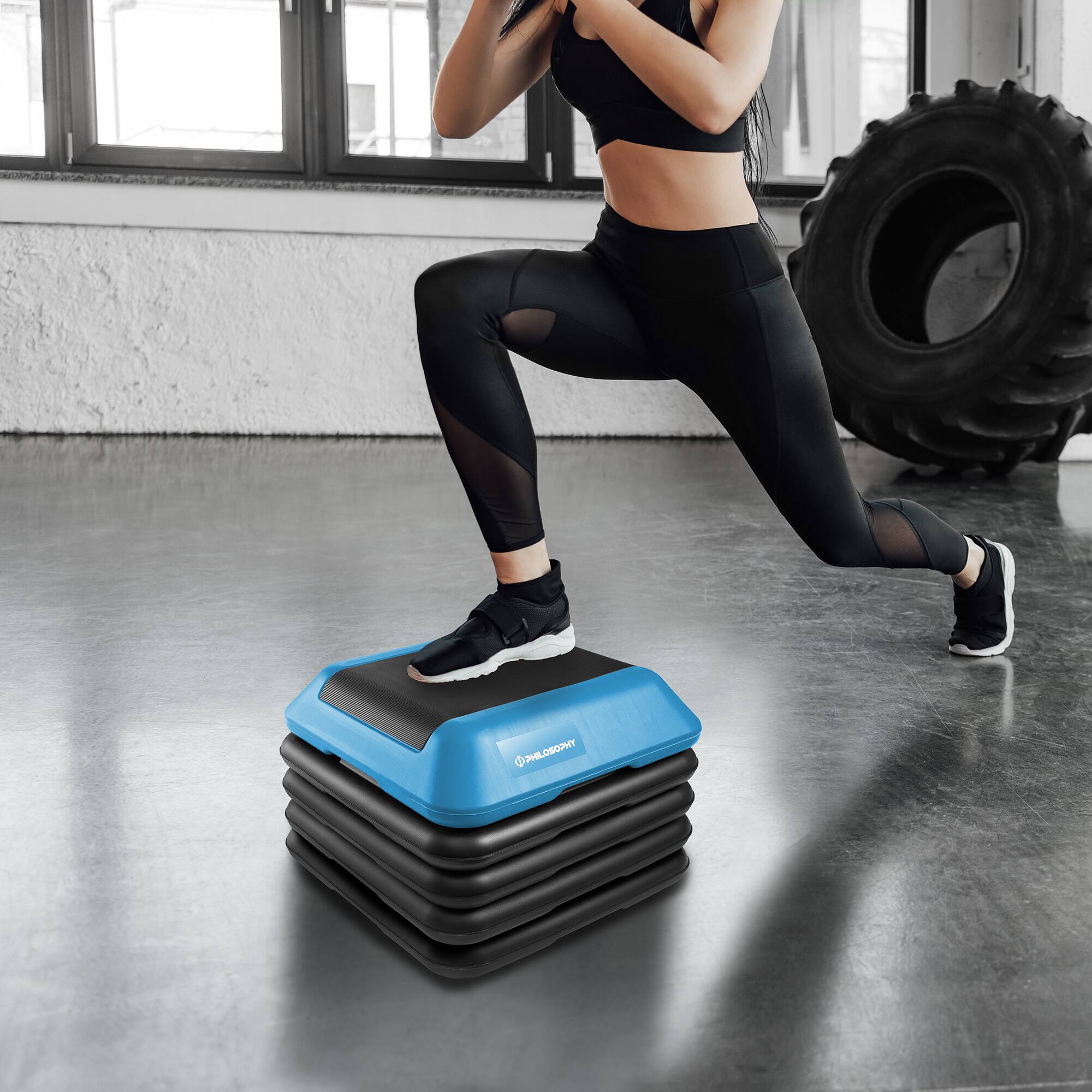 Alt View 4. Philosophy Gym - Aerobic Exercise Adjustable High Step Platform with 4 Risers - Blue.