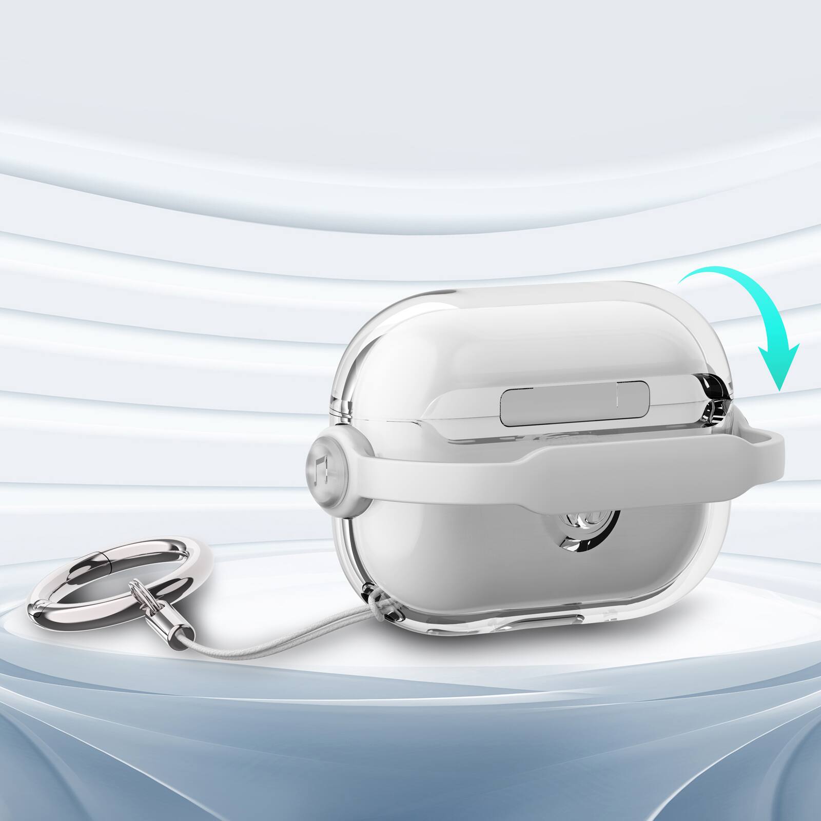 Back. Dteck - For Apple Airpods 4th/5th Gen Slim Fit Clear Kickstand Shockproof Drop Protection Case With Anti-Loss Ring - White.
