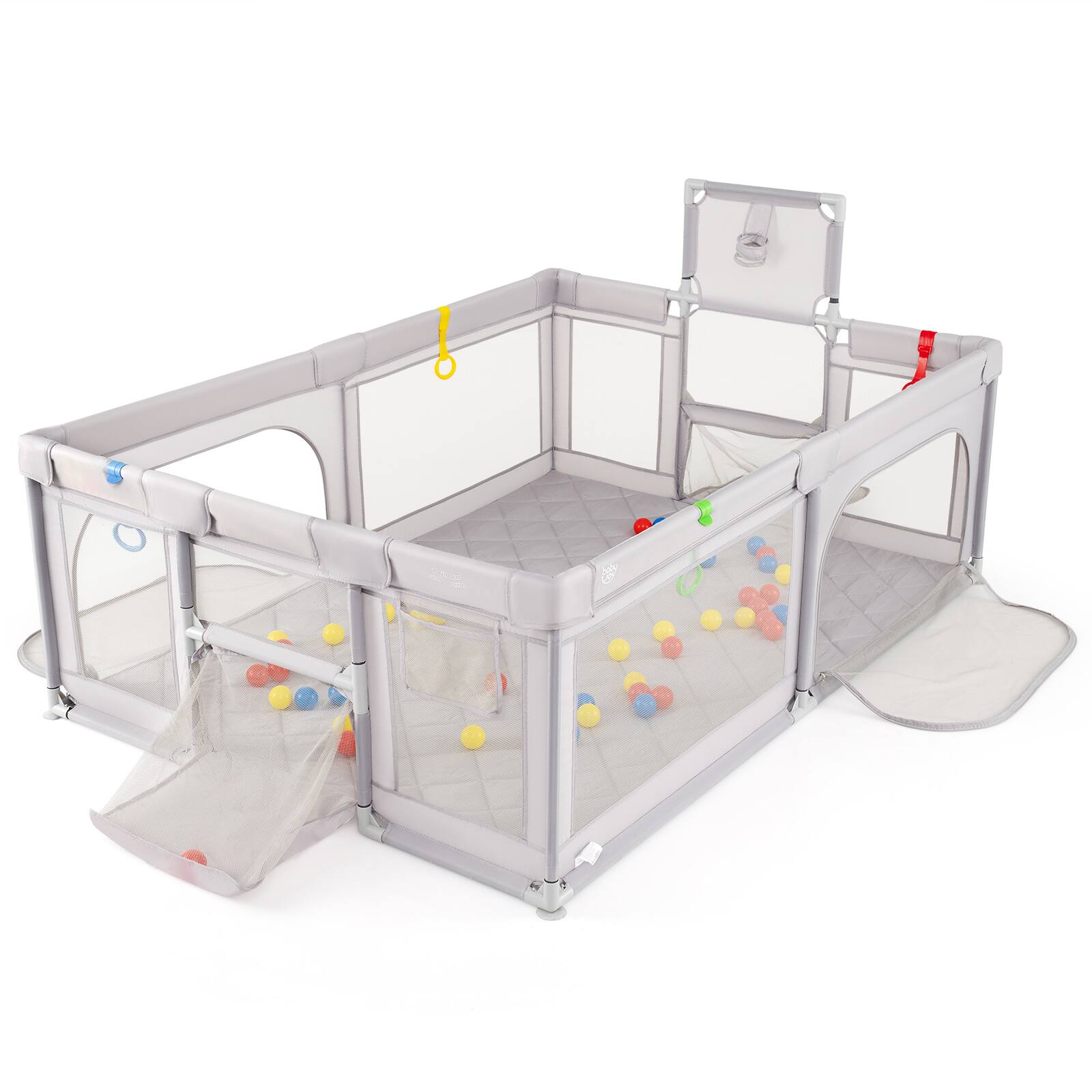 Alt View 8. Gymax - Gymax 81'' x 57'' Extra Large Playpen for Babies & Toddlers w/Basketball Hoop  Gray - Gray.
