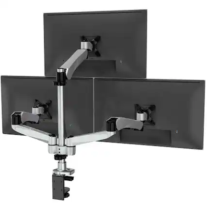 Front. Mount-It! - CLiX Series Articulating Triple Pyramid Monitor Desk Mount – Full Motion Stand for Three Screens, Height Adjustable - Silver.