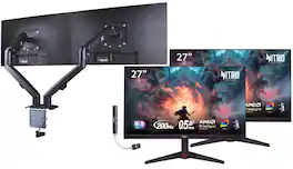 Acer - Nitro 27" FHD IPS Monitor, 0.5ms Response Time, 200Hz Refresh rate, 2Pack w/DKZ Hub & ErgoFlexy Dual Mount Arms - Black