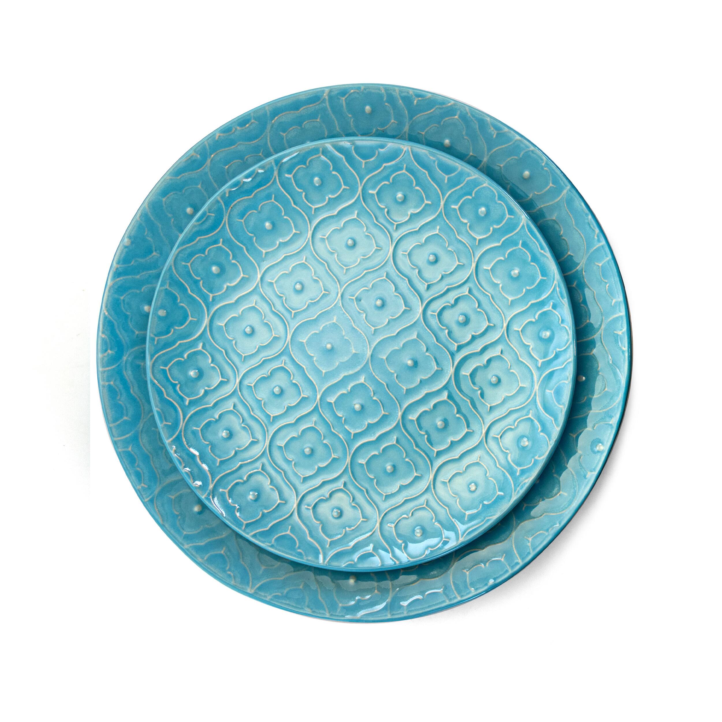 Alt View 7. Elama - Elama Aqua Lily 16 Piece Luxurious Stoneware Dinnerware with Complete Setting for 4 - Blue.