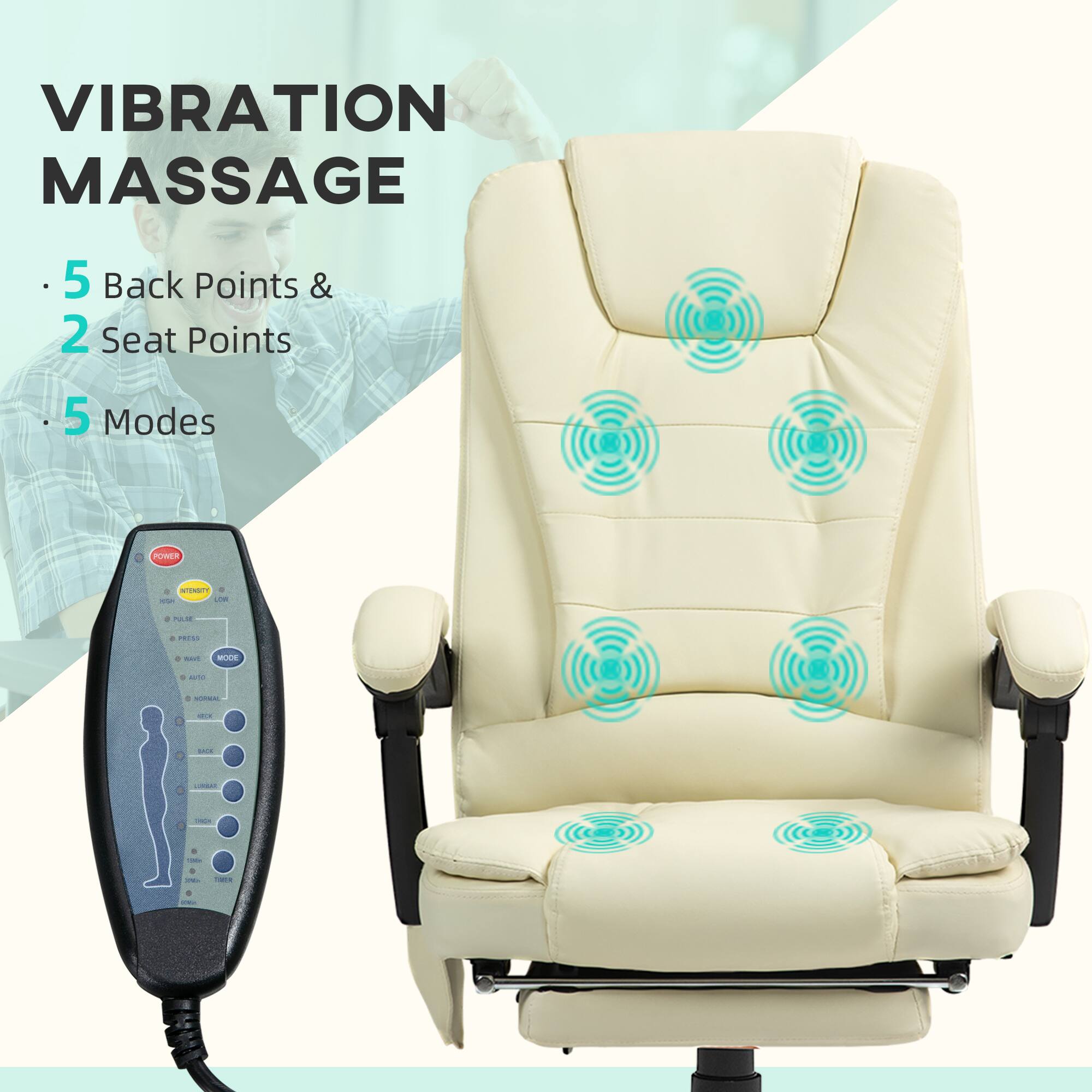 VIBRATION MASSAGE
5 Back Points & 2 Seat Points
5 Modes