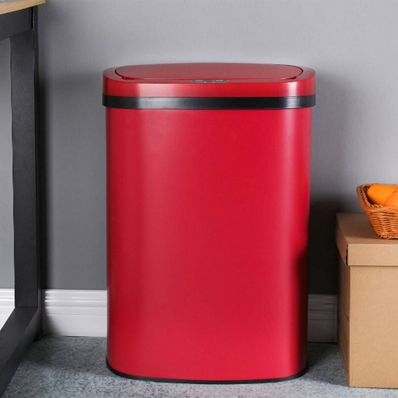Back. Hivvago - Red 13 Gallon Stainless Steel Motion Sensor Trash Can - Red.