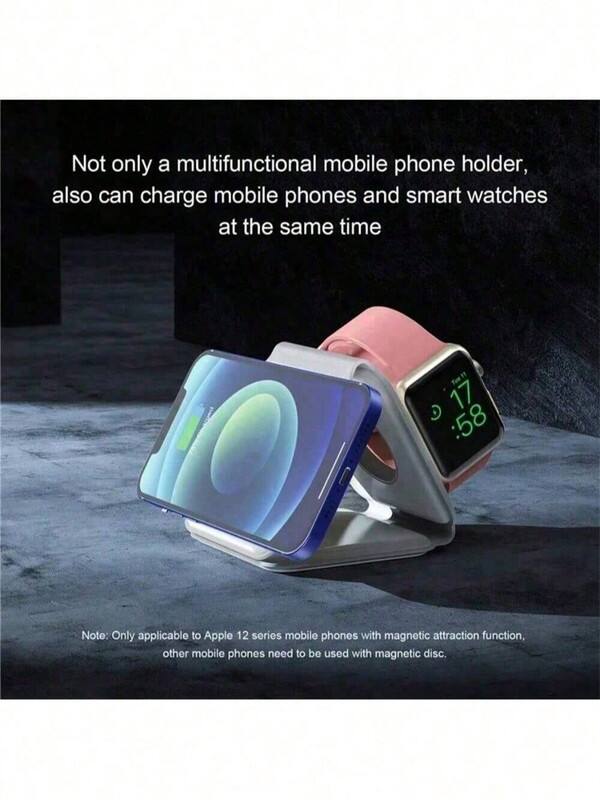 Not only a multifunctional mobile phone holder, also can charge mobile phones and smart watches at the same time

Note: Only applicable to Apple 12 series mobile phones with magnetic attraction function, other mobile phones need to be used with magnetic disc.