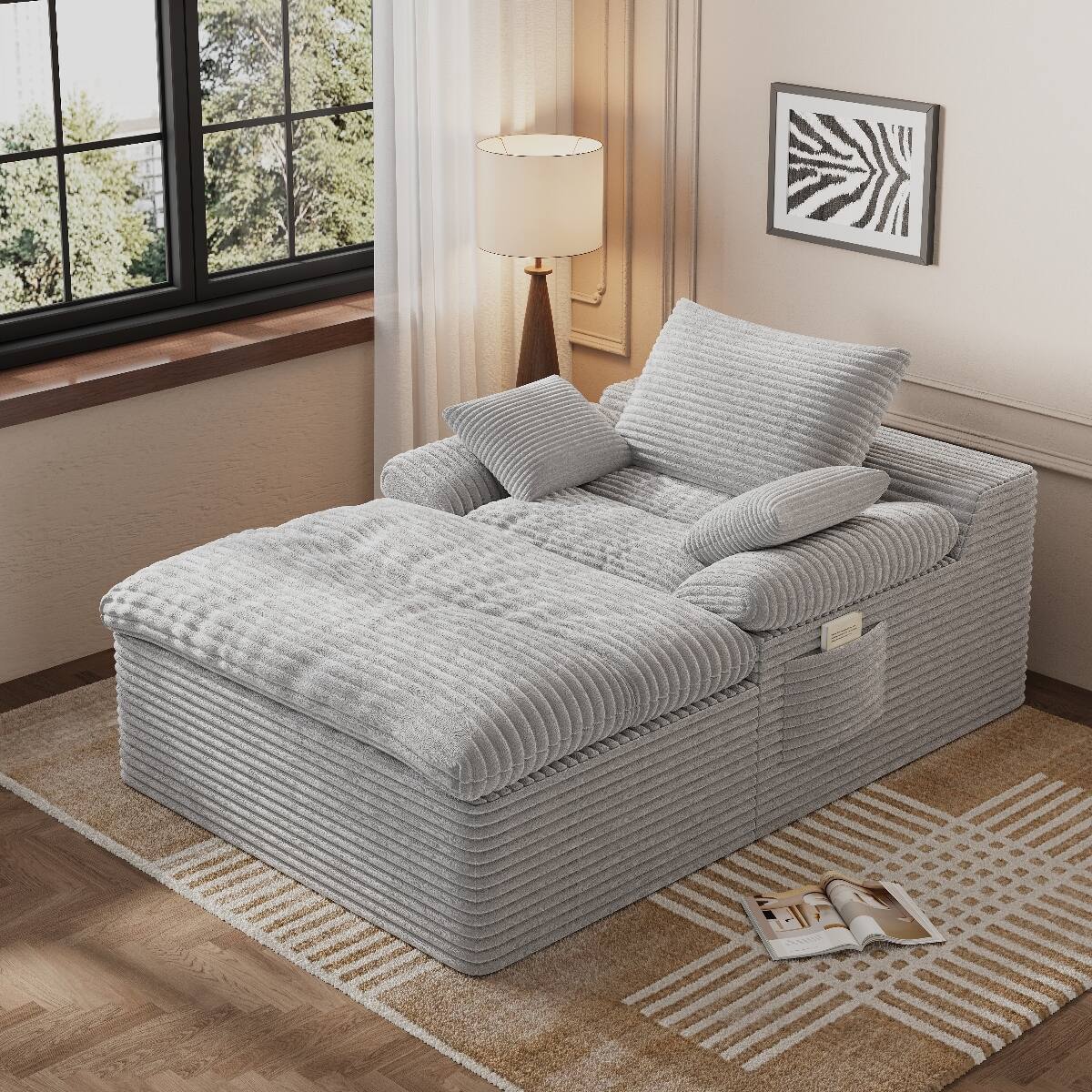 Front. Ropilly - Ropilly Single Seat Corduroy Sofa, Light Grey Modern Deep Seat Couch for Bedroom Apartment, No Assembly - Light Grey.