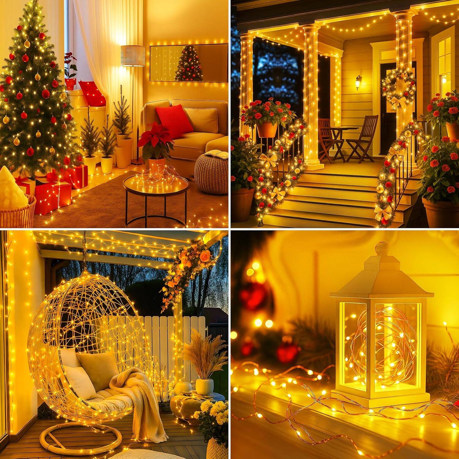 Alt View 3. Veranti - 33FT 100 LED Plug-In Fairy Lights with Remote, 8 Modes, Dimmable, 3 Timer Settings, Waterproof Copper Wire.