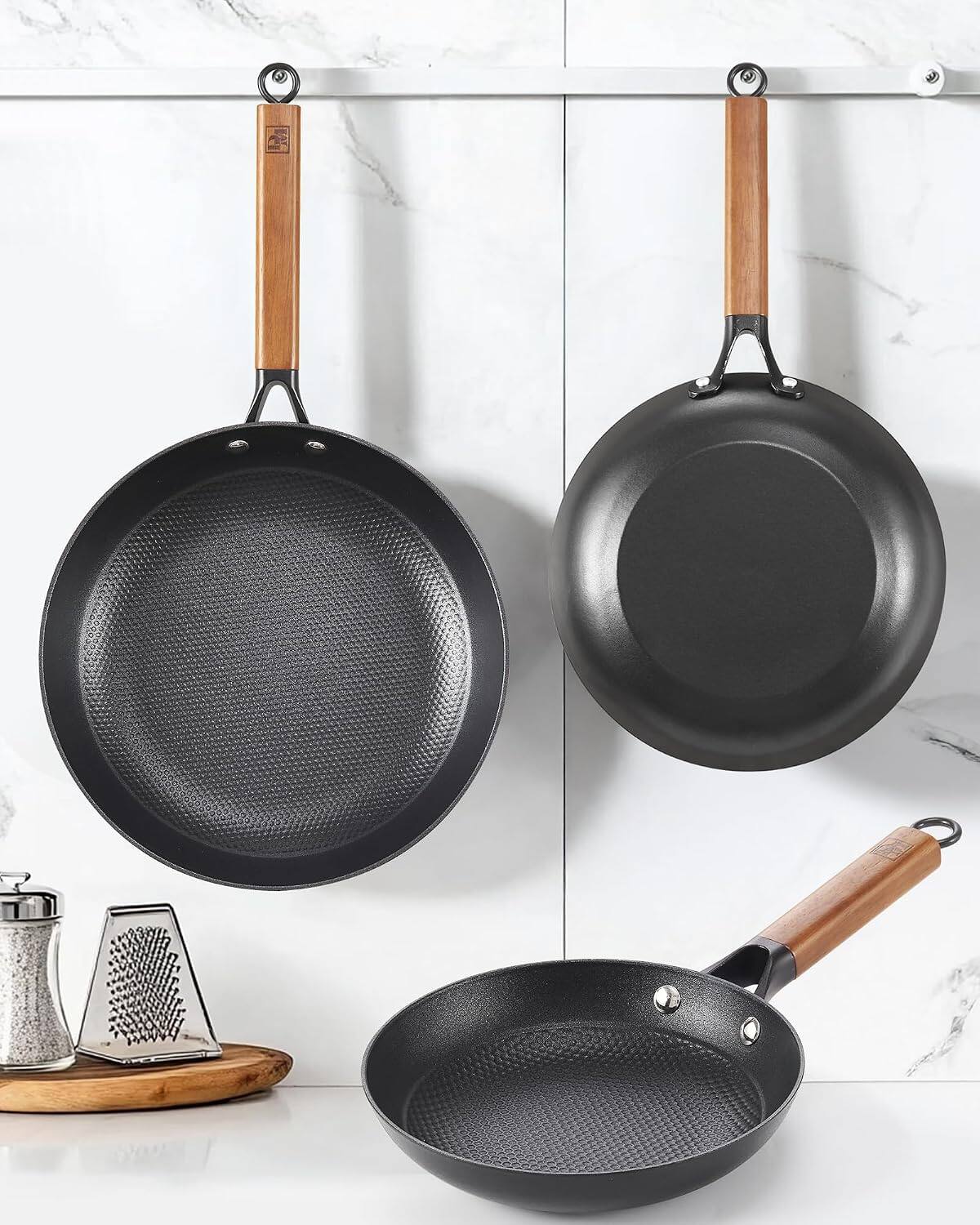 Alt View 4. D&M - D&M Cast Iron Non-Stick 2 pcs Fry Pan Set, 8 Inch+12 Inch - black.