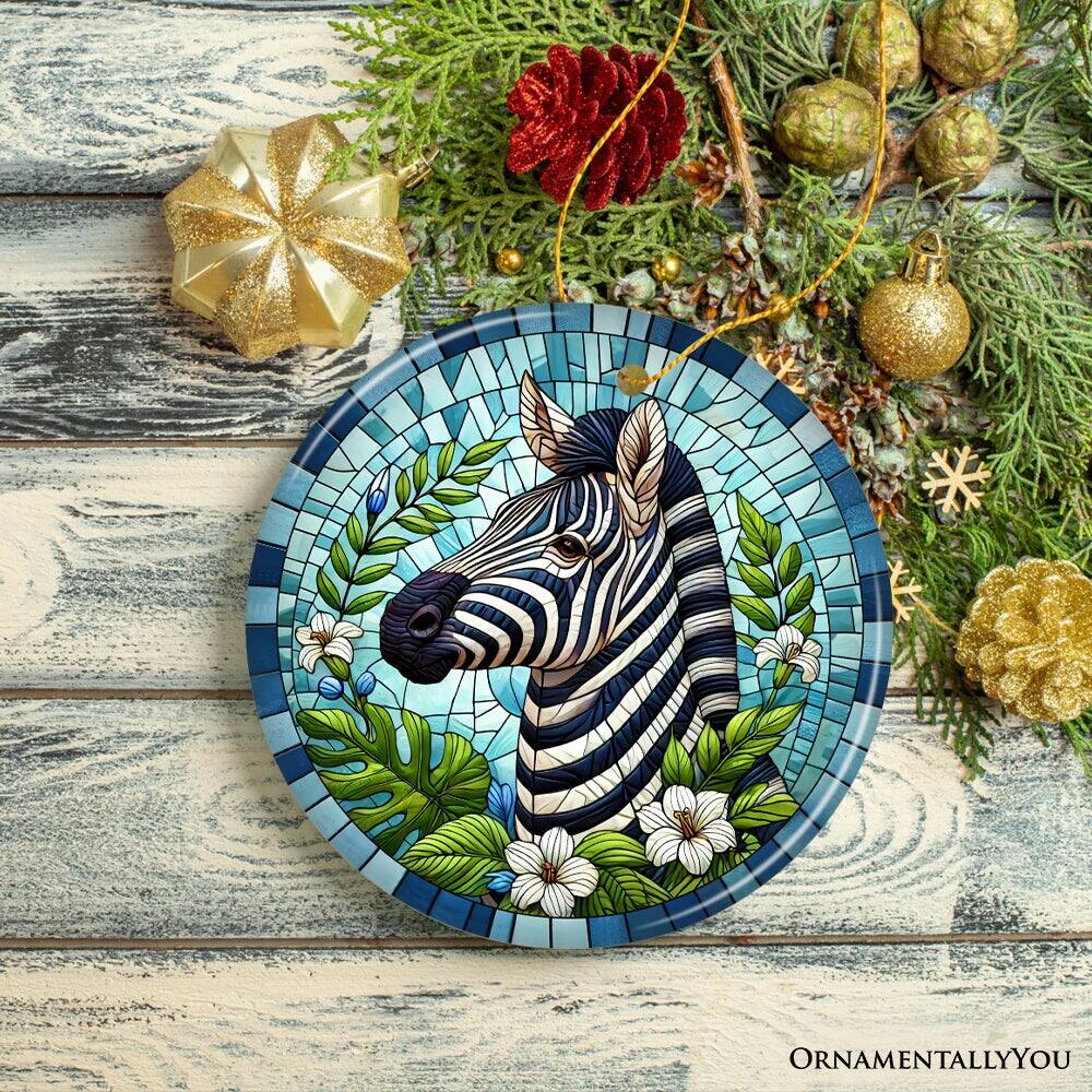 Back. OrnamentallyYou - Zebra Stripes Safari Stained Glass Style Ceramic Ornament African Animals Christmas Gift and Decor - Multi-colored.