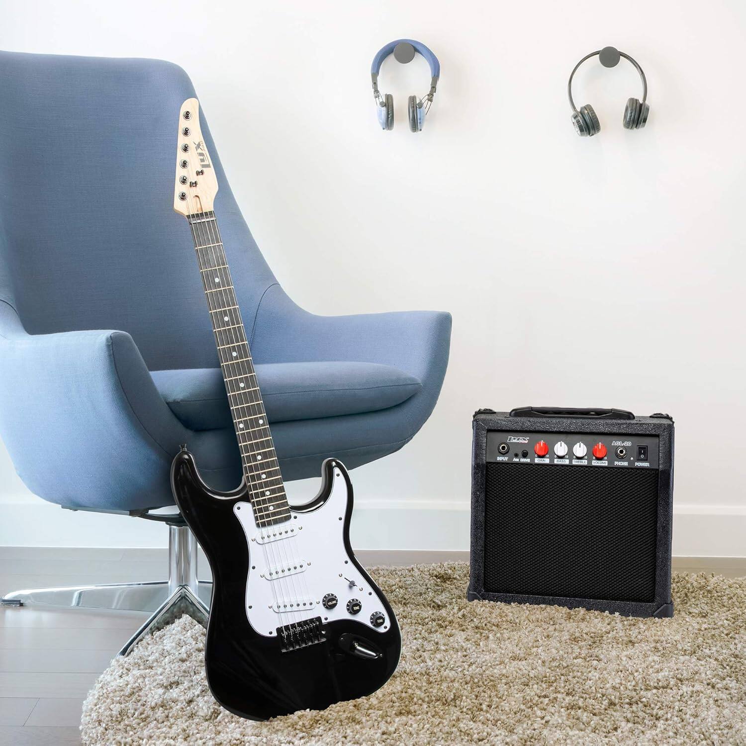 Alt View 6. Lyxpro - 39" Left Handed Electric Guitar Kit with Amp, Picks, Strap, Tuner, Cable & Case - Black.