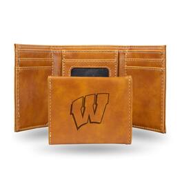 Rico Industries - Wisconsin Badgers Laser Engraved Brown Synthetic Leather Trifold Wallet - Multi