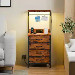 Furnulem - Nightstands with 4 Drawer Outlets Bedside Tables with 2 USB Ports 2Tier Open Shelf - Brown
