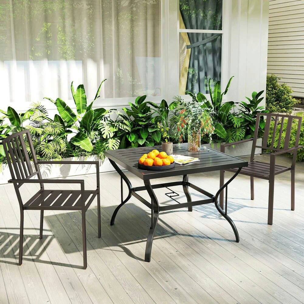 Alt View 1. Resenkos - Resenkos Patio Dining Chairs, Outdoor Dining Set, Galvanized Steel, Brown - Brown.