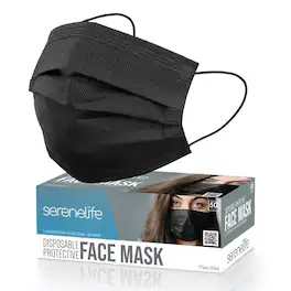 SereneLife - 50 Disposable Face Masks, 3-Layer Protection, Breathable, Non-Woven Fabric, For Adults - SL3PLY50BK - Black