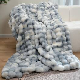 Alchemy Casas - Super Comfort Warm Thick sm Luxurious Plush Rabbit Faux Throw Blanket Fluffy Bubble Soft Cozy For Couch Chair - Blue White Throw(50" x 60")