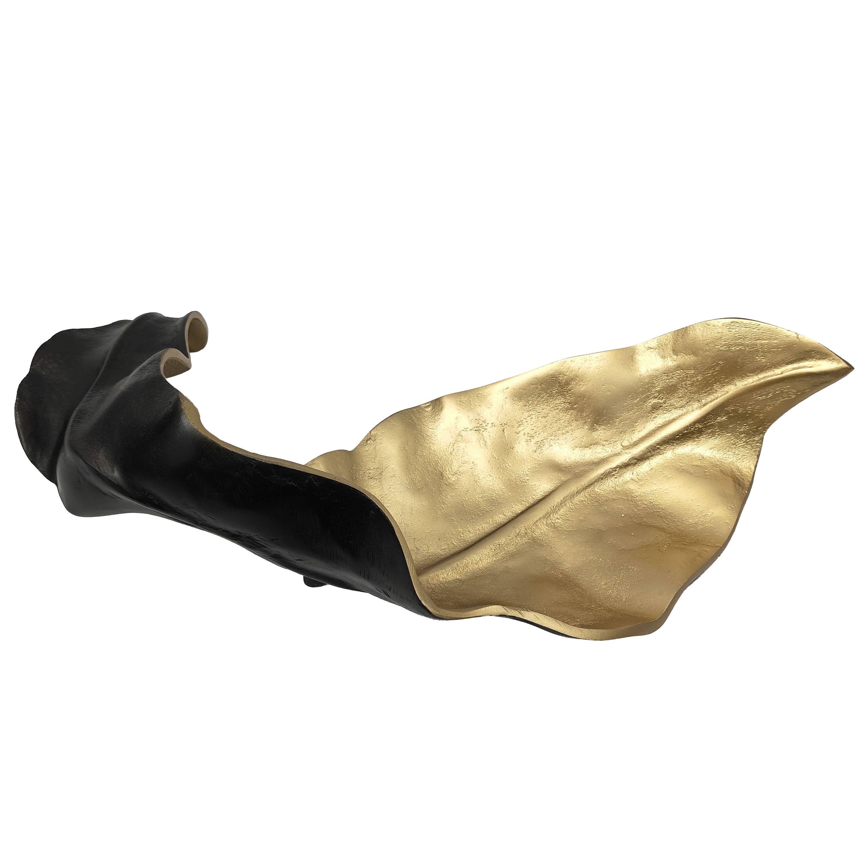Left. Manhattan Lane - Lica 19 Inch Twisted Leaf Sculpture Table Decor, Antique Gold and Black Finish, Handcrafted Metal - Black, Gold.
