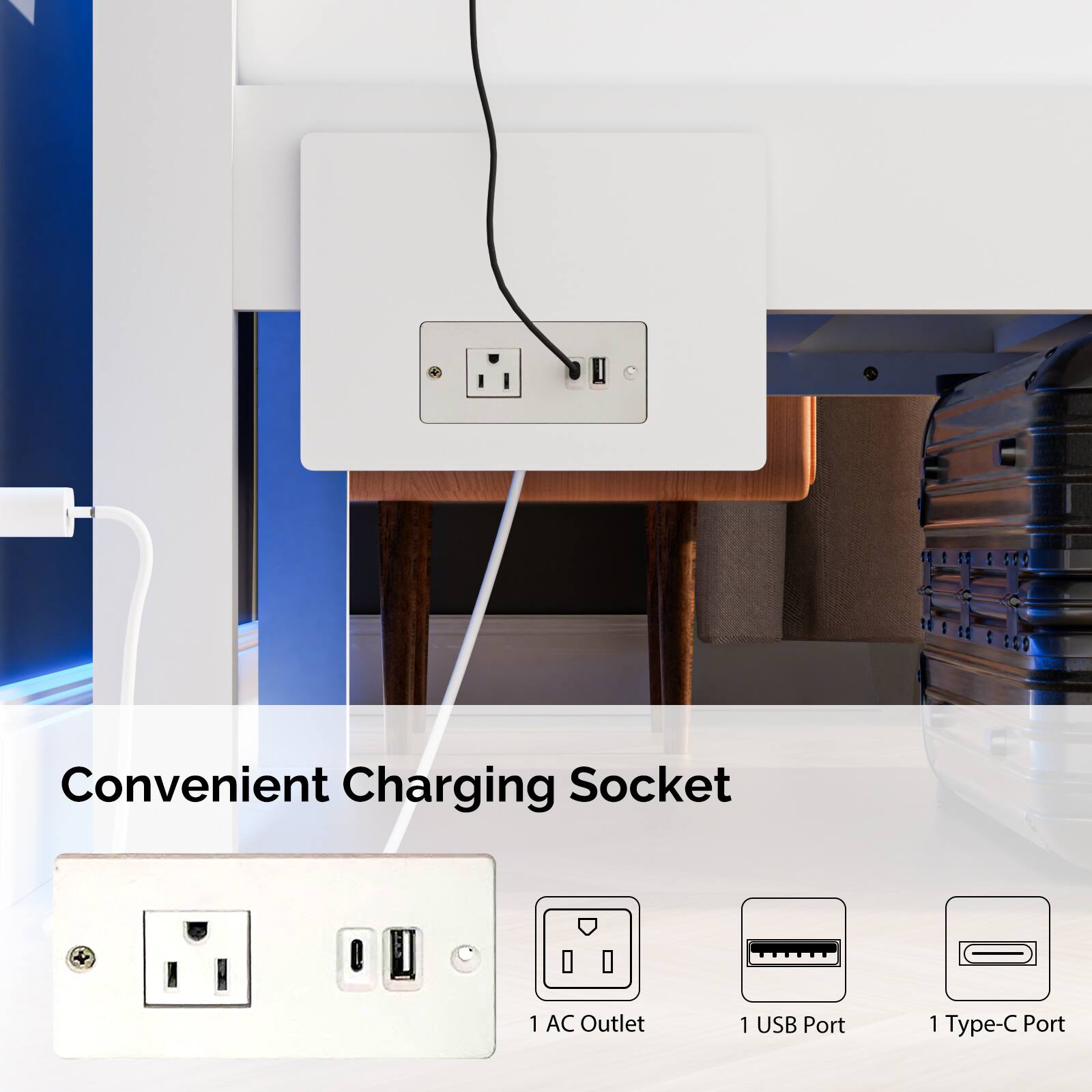 Convenient Charging Socket  
1 AC Outlet  
1 USB Port  
1 Type-C Port