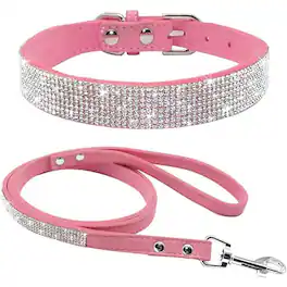 MOSZAR LLC - Microfiber Dog Collar & Leash Set – Reflective, Soft Leather, Small/Med - Pink