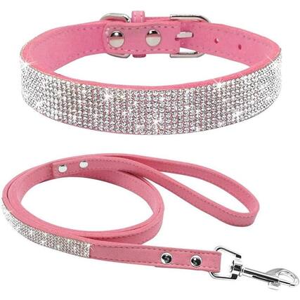 Front. MOSZAR LLC - Microfiber Dog Collar & Leash Set – Reflective, Soft Leather, Small/Med - Pink.