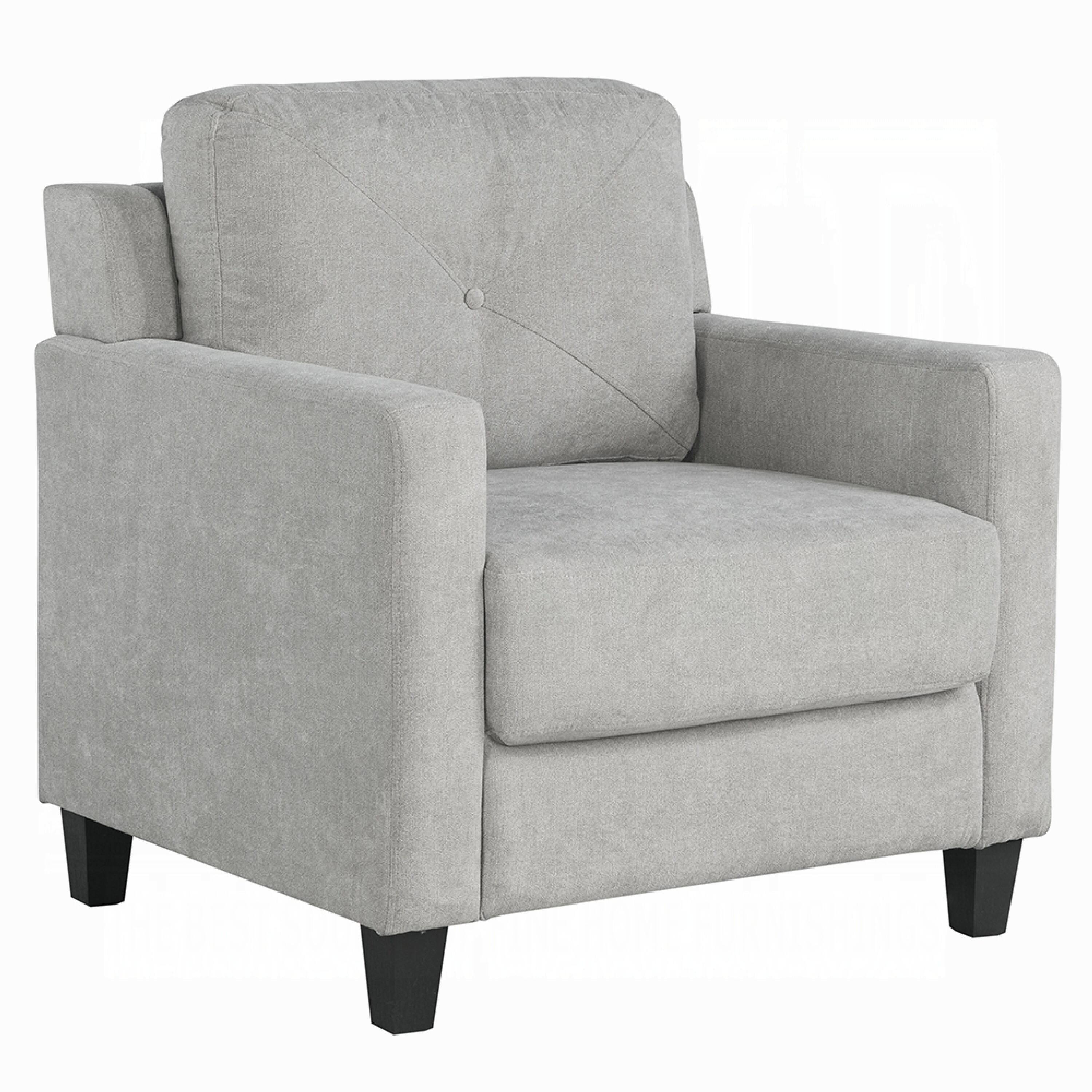 Front. Manhattan Lane - Royi Accent Chair, Track Armrest Fabric Seat w Tufted Backrest - Light Gray, Black.