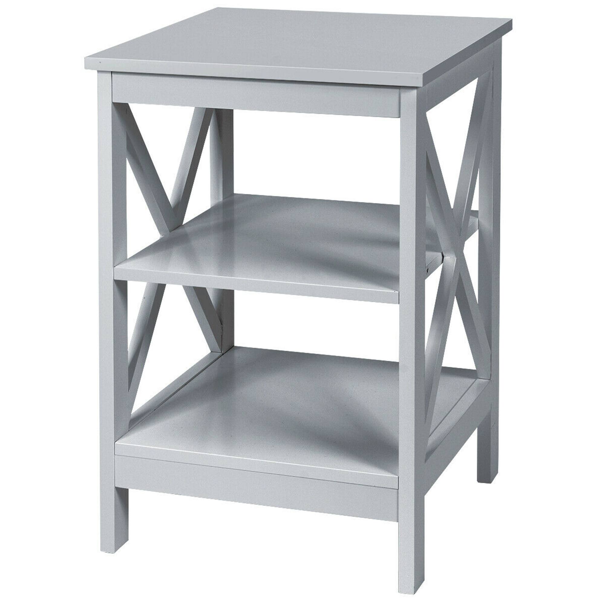 Alt View 14. Costway - 3-Tier Nightstand End Table X Design Storage Display Shelf Living Room - Gray.