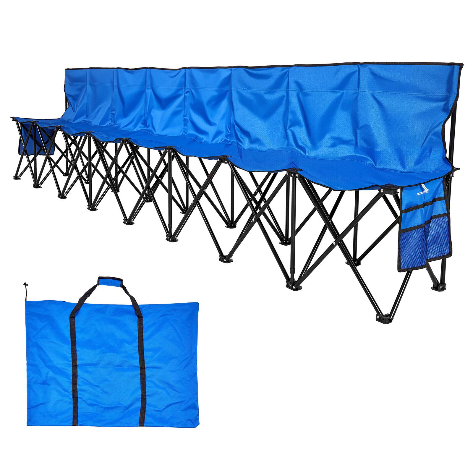 Alt View 5. VEVOR - Portable Folding Bench, 8 Seat Foldable Soccer Bench with Side Pockets and Carrying Bag, Lightweight Sideline Seating - Blue.