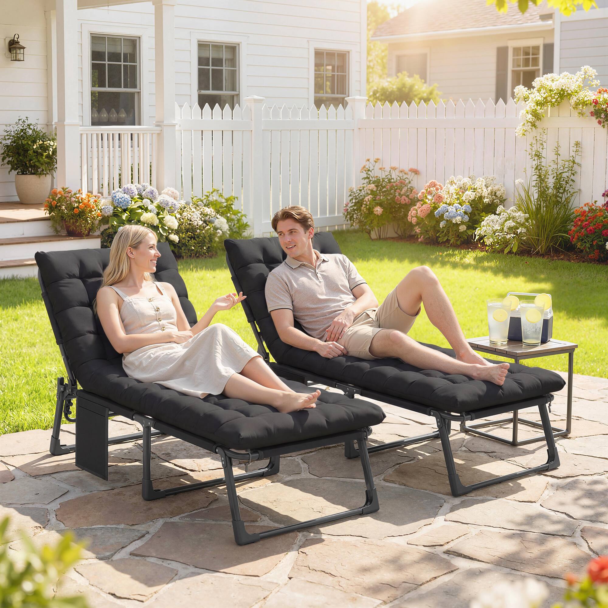 Alt View 1. Outsunny - Chaise Lounge Chair Outdoor Tanning Chair Set of 2 with 5-Position Backrest, Cushions - Black.