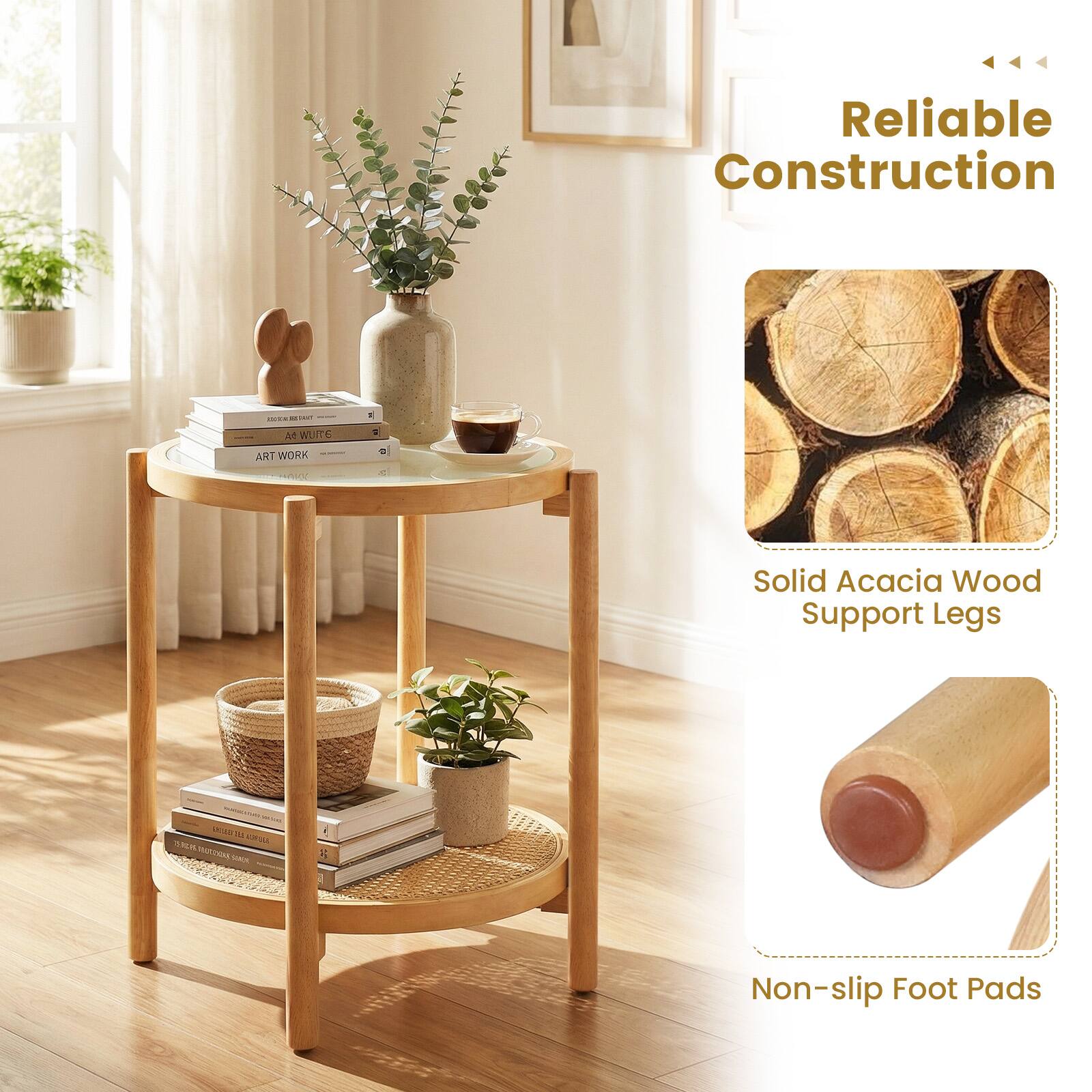 Reliable Construction

Solid Acacia Wood Support Legs

Non-slip Foot Pads