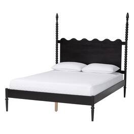 Baxton Studio - Brantley Spindle Platform Bed - Farmhouse Bed Frame with Scalloped Headboard and Turned Posts, Queen - Black