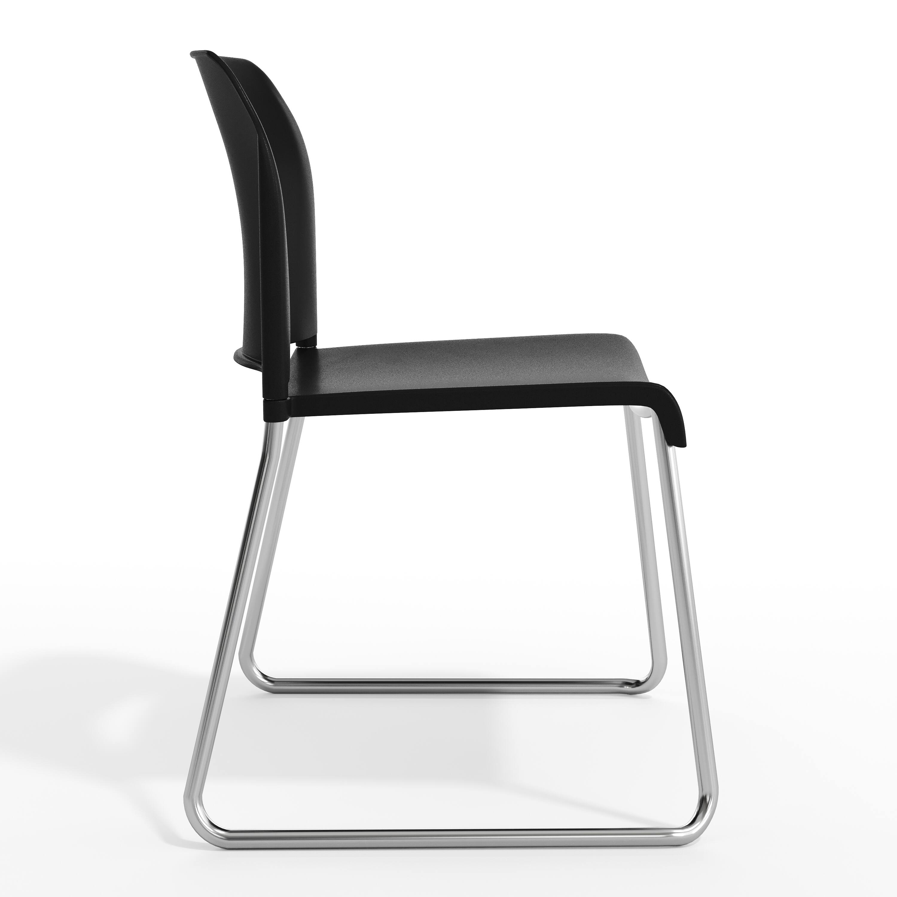 Alt View 9. Emma + Oliver - Calliope Set of 5 Stackable Office Reception Chairs with Chrome Sled Bases - Black Plastic/Chrome Frame.