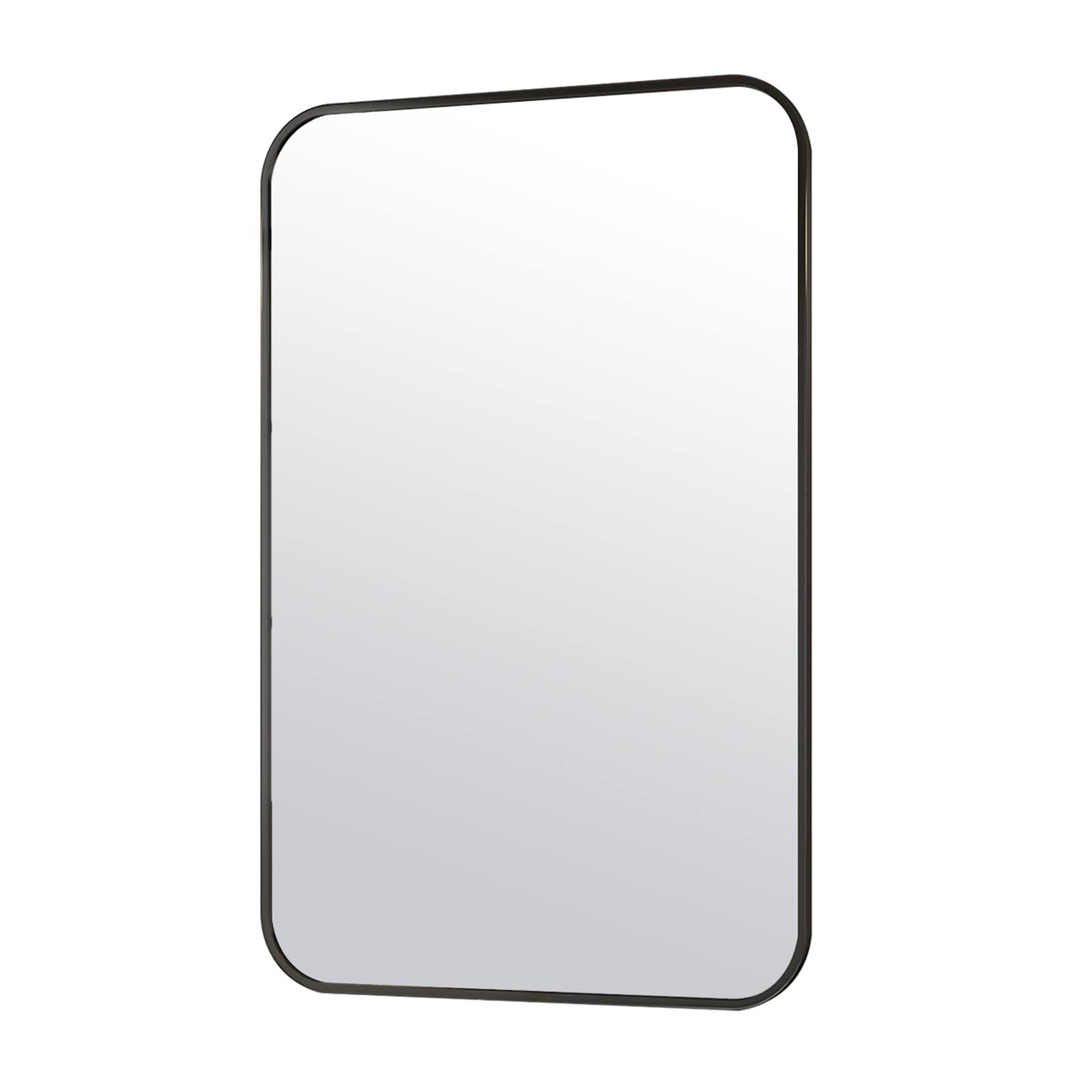 Front. Easly - Black 24 in. W x 36 in. H Rectangle Aluminum Alloy Frame Vanity Wall Mirror - Black.