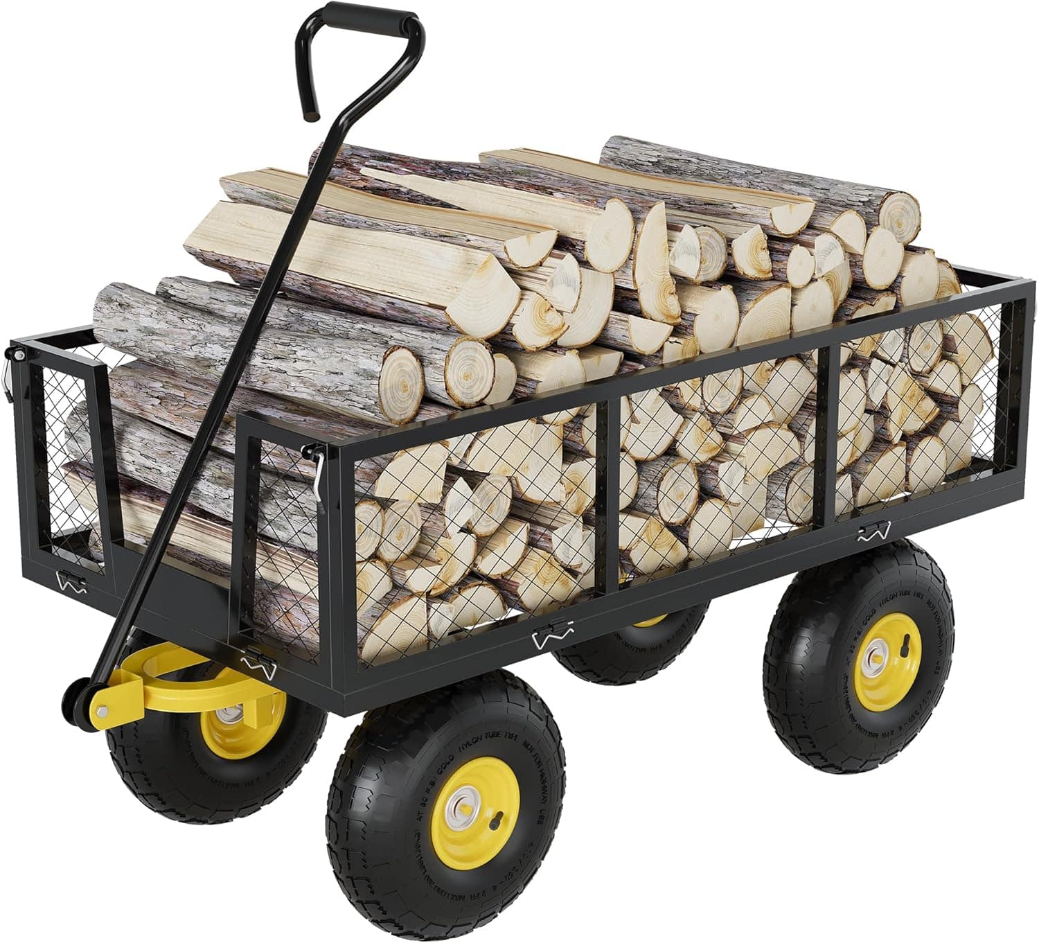 Acekool - Heavy-Duty Steel Garden Wagon Cart, 500 lbs Load, 2-in-1 Utility, 10" Tires, Removable Sides, 180° Handle - Black