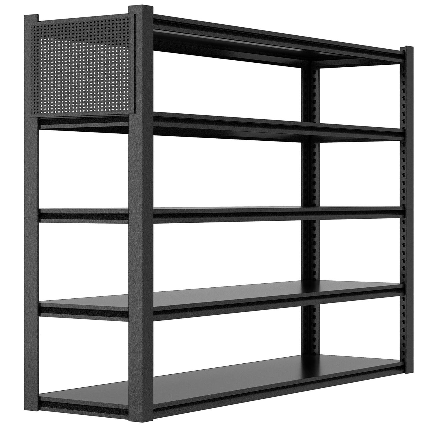 GlowWise - Heavy Duty Metal Shelves with Pegboard,Adjustable Garage,Industrial Storage Rack 72x59x24 Inch,Black - Black