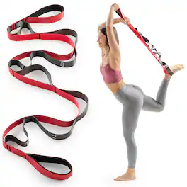 Sunny Health & Fitness - Premium Yoga Stretch Strap with 8 Individual Grip Loops - Black